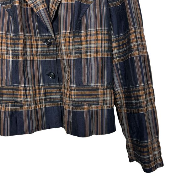 Kasper Blazer Size 12 Plaid Short Brown Blue Jacket Double Button Sportswear - Picture 5 of 9